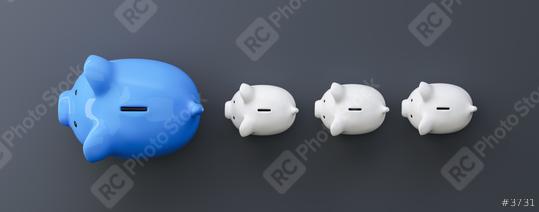 blue piggy bank as row leader, investment and development concept  : Stock Photo or Stock Video Download rcfotostock photos, images and assets rcfotostock | RC Photo Stock.: