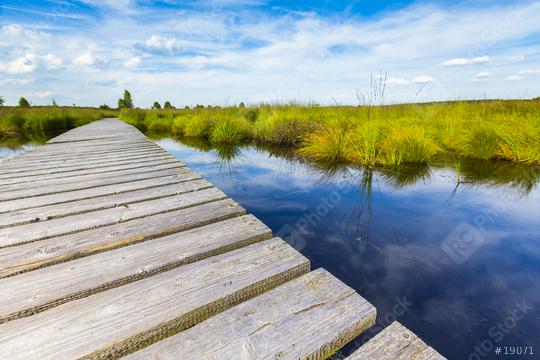 boardwalk over a bog lake with Blue Cloudy Sky  : Stock Photo or Stock Video Download rcfotostock photos, images and assets rcfotostock | RC Photo Stock.: