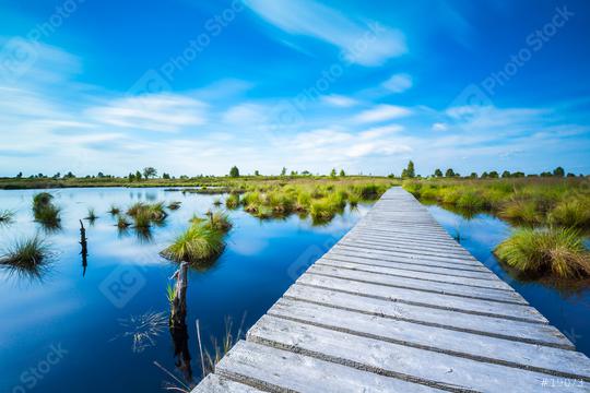 boardwalk over a bog lake with Blue Cloudy Sky  : Stock Photo or Stock Video Download rcfotostock photos, images and assets rcfotostock | RC-Photo-Stock.:
