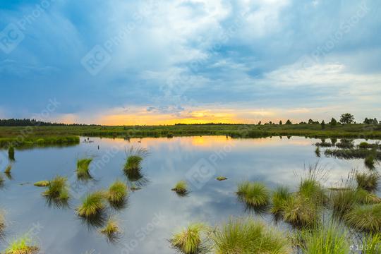 Bog lake with sunset in Belgium Veen landscape  : Stock Photo or Stock Video Download rcfotostock photos, images and assets rcfotostock | RC Photo Stock.:
