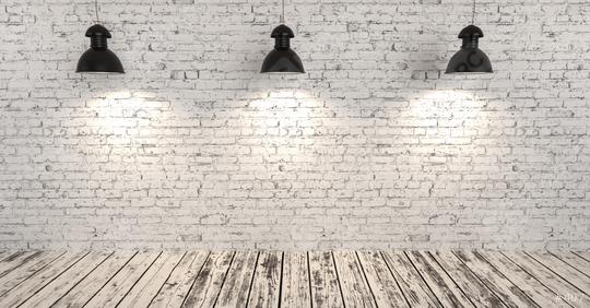 brick concrete room with five ceiling lamps, copyspace for your individual text.  : Stock Photo or Stock Video Download rcfotostock photos, images and assets rcfotostock | RC-Photo-Stock.: