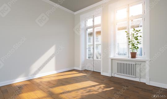 Bright empty room in old building apartment with balcony and parquet with bright sunlight   : Stock Photo or Stock Video Download rcfotostock photos, images and assets rcfotostock | RC Photo Stock.: