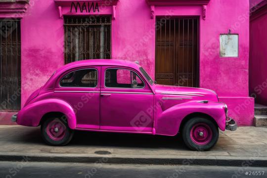 Bright pink vintage car parked in front of a matching pink building  : Stock Photo or Stock Video Download rcfotostock photos, images and assets rcfotostock | RC Photo Stock.: