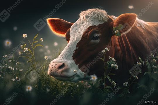 Brown cow munching on the meadow (Generative AI)  : Stock Photo or Stock Video Download rcfotostock photos, images and assets rcfotostock | RC Photo Stock.: