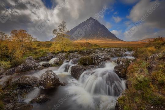Buachaille Etive Mor im Herbst, Wasserfall, Schottland, Vereinigtes Königreich, quer  : Stock Photo or Stock Video Download rcfotostock photos, images and assets rcfotostock | RC Photo Stock.:
