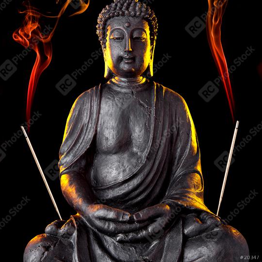 Buddha statue with glow and incense sticks against black background  : Stock Photo or Stock Video Download rcfotostock photos, images and assets rcfotostock | RC Photo Stock.: