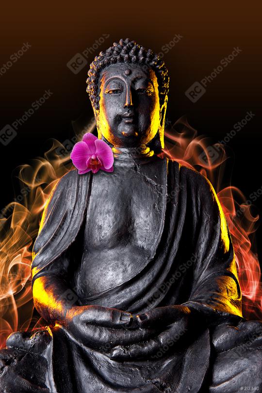 Buddha statue with glow and orchid against black background  : Stock Photo or Stock Video Download rcfotostock photos, images and assets rcfotostock | RC Photo Stock.: