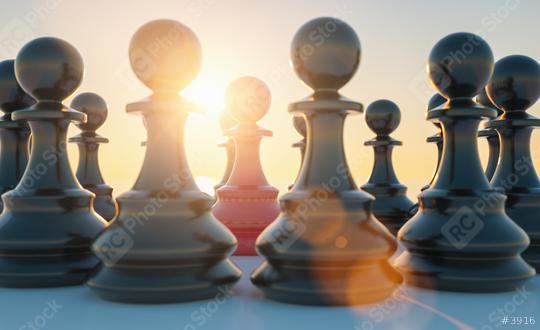 bullying concept, red pawn of chess, standing out from the crowd of blacks with sunflare  : Stock Photo or Stock Video Download rcfotostock photos, images and assets rcfotostock | RC Photo Stock.: