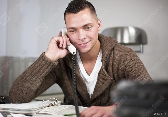 Businessman having conversation on telephone  : Stock Photo or Stock Video Download rcfotostock photos, images and assets rcfotostock | RC Photo Stock.: