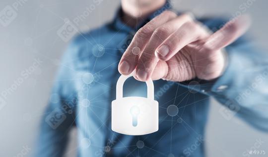 Businessman holding digital padlock to the secure  : Stock Photo or Stock Video Download rcfotostock photos, images and assets rcfotostock | RC Photo Stock.: