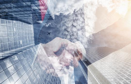 businessmans partnership handshake at the business district. Skyscraper office building on Double exposure background  : Stock Photo or Stock Video Download rcfotostock photos, images and assets rcfotostock | RC Photo Stock.:
