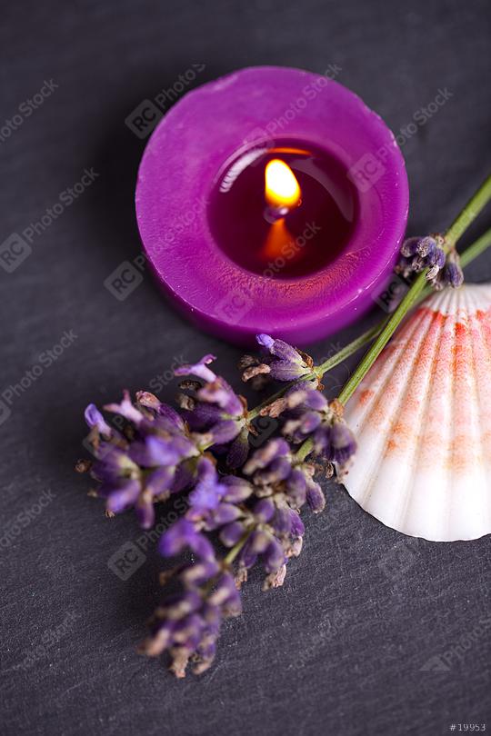 candel with flamme with lavender  : Stock Photo or Stock Video Download rcfotostock photos, images and assets rcfotostock | RC Photo Stock.: