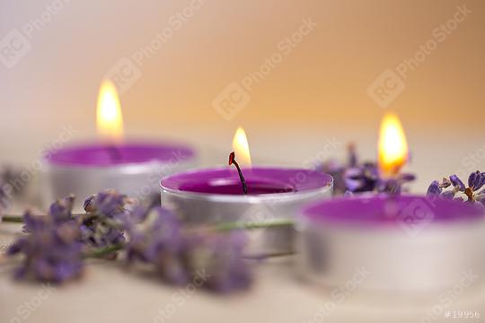 candels with flamme with lavender  : Stock Photo or Stock Video Download rcfotostock photos, images and assets rcfotostock | RC Photo Stock.: