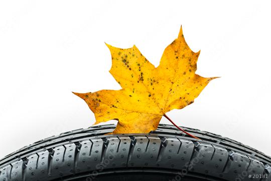 Car tire with maple leaf in autumn  : Stock Photo or Stock Video Download rcfotostock photos, images and assets rcfotostock | RC Photo Stock.: