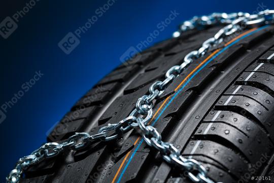 Car tyre with snow chain for winter   : Stock Photo or Stock Video Download rcfotostock photos, images and assets rcfotostock | RC Photo Stock.: