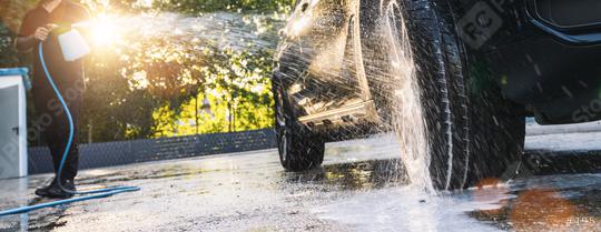 Car washing. Cleaning Car Using High Pressure Water at summer  : Stock Photo or Stock Video Download rcfotostock photos, images and assets rcfotostock | RC Photo Stock.: