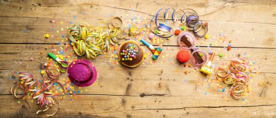 Carnival donuts from Germany with icing sugar on a light wooden surface with confetti and streamers on it - background for a carnival party or parties  : Stock Photo or Stock Video Download rcfotostock photos, images and assets rcfotostock | RC Photo Stock.: