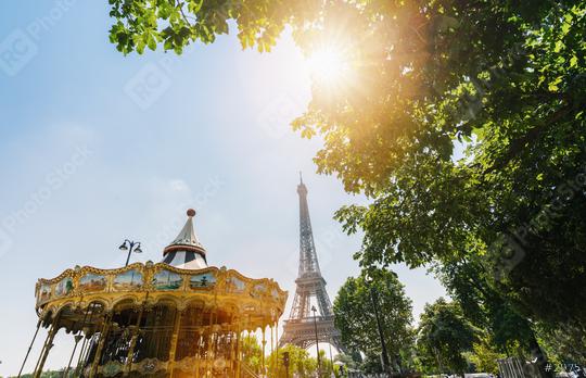 Carousel in park near the Eiffel tower in Paris  : Stock Photo or Stock Video Download rcfotostock photos, images and assets rcfotostock | RC Photo Stock.: