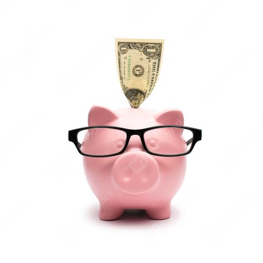 Casual Piggy bank with one dollar note  : Stock Photo or Stock Video Download rcfotostock photos, images and assets rcfotostock | RC Photo Stock.: