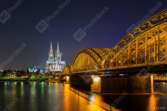 cathedral in cologne and hohenzollern bridge at night  : Stock Photo or Stock Video Download rcfotostock photos, images and assets rcfotostock | RC Photo Stock.: