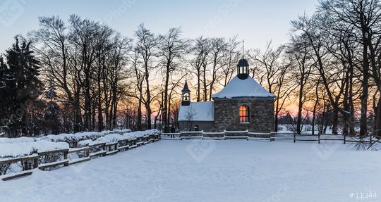 Chapel Fischbach at Baraque Michel on a winter sunset  : Stock Photo or Stock Video Download rcfotostock photos, images and assets rcfotostock | RC Photo Stock.: