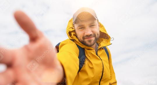 cheerful bearded young man solo traveler taking selfie at the beach - Adventure wanderlust concept on the beach   : Stock Photo or Stock Video Download rcfotostock photos, images and assets rcfotostock | RC Photo Stock.: