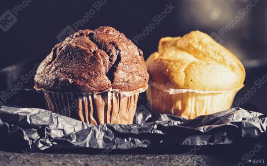 Chocolate muffin and blueberry muffin, homemade bakery, on dark background  : Stock Photo or Stock Video Download rcfotostock photos, images and assets rcfotostock | RC Photo Stock.: