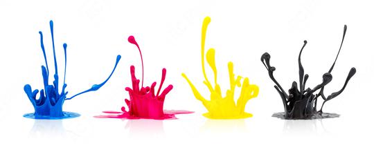 CMYK paint splashing on white  : Stock Photo or Stock Video Download rcfotostock photos, images and assets rcfotostock | RC-Photo-Stock.: