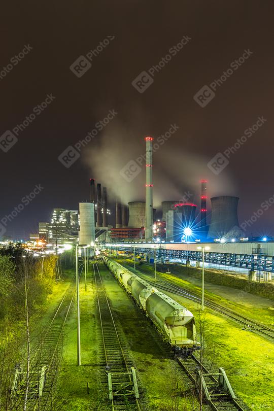 coal power station with freight depot at night  : Stock Photo or Stock Video Download rcfotostock photos, images and assets rcfotostock | RC Photo Stock.: