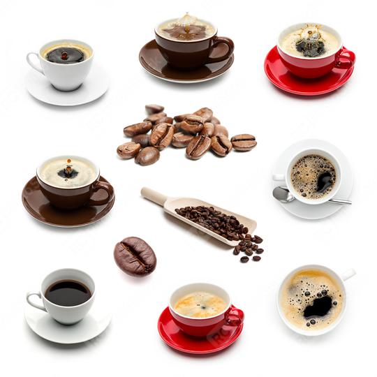 Coffee cup and coffee beans set collage  : Stock Photo or Stock Video Download rcfotostock photos, images and assets rcfotostock | RC Photo Stock.: