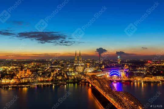 Cologne Cathedral and Hohenzollern at sunset  : Stock Photo or Stock Video Download rcfotostock photos, images and assets rcfotostock | RC Photo Stock.: