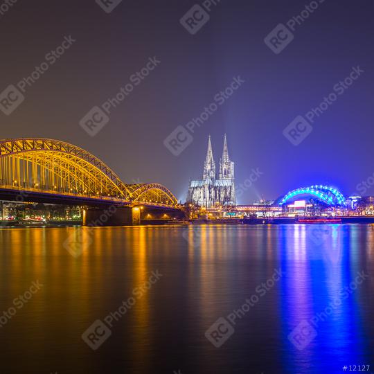 Cologne Cathedral and Hohenzollern bridge at night   : Stock Photo or Stock Video Download rcfotostock photos, images and assets rcfotostock | RC Photo Stock.: