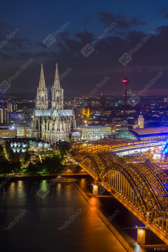 Cologne Cathedral and Hohenzollern Bridge at night  : Stock Photo or Stock Video Download rcfotostock photos, images and assets rcfotostock | RC Photo Stock.: