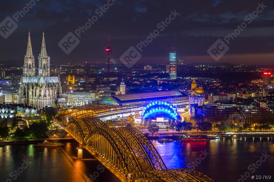 Cologne cathedral in germany aerial view at night  : Stock Photo or Stock Video Download rcfotostock photos, images and assets rcfotostock | RC Photo Stock.: