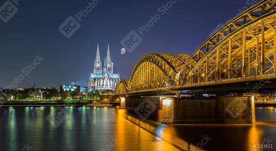 Cologne cathedral with Hohenzollern bridge at night  : Stock Photo or Stock Video Download rcfotostock photos, images and assets rcfotostock | RC Photo Stock.: