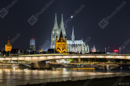 Cologne Cathedral with moonlight  : Stock Photo or Stock Video Download rcfotostock photos, images and assets rcfotostock | RC Photo Stock.: