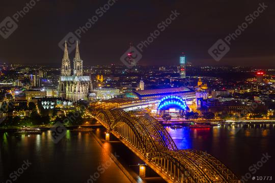 cologne cathedral with rhine river at night  : Stock Photo or Stock Video Download rcfotostock photos, images and assets rcfotostock | RC Photo Stock.: