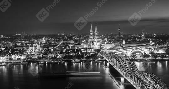 cologne city skyline at night in black and white  : Stock Photo or Stock Video Download rcfotostock photos, images and assets rcfotostock | RC Photo Stock.: