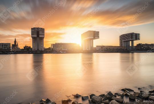 Cologne Crane Houses at Sunset on the rhine shore  : Stock Photo or Stock Video Download rcfotostock photos, images and assets rcfotostock | RC Photo Stock.:
