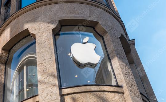 COLOGNE, GERMANY OCTOBER, 2017: Apple logo on a Apple store. Apple is the multinational technology company headquartered in Cupertino, California and sells consumer electronics products.  : Stock Photo or Stock Video Download rcfotostock photos, images and assets rcfotostock | RC Photo Stock.: