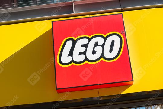 COLOGNE, GERMANY OCTOBER, 2017: Lego logo on a store front. Lego is a line of plastic construction toys that are manufactured by The Lego Group, a privately held company based in Billund, Denmark.  : Stock Photo or Stock Video Download rcfotostock photos, images and assets rcfotostock | RC Photo Stock.: