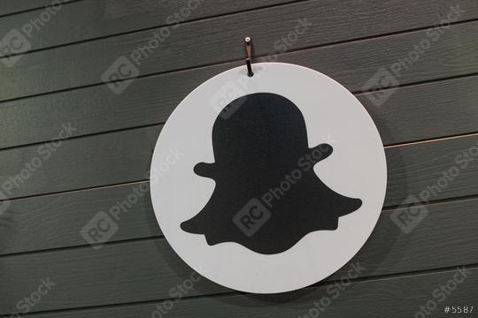 COLOGNE, GERMANY SEPTEMBER, 2017: Snapchat logo on a wall. Snapchat is a popular social media application for sharing messages, images and videos.  : Stock Photo or Stock Video Download rcfotostock photos, images and assets rcfotostock | RC Photo Stock.: