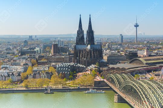 Cologne in germany aerial view over the Rhine River  : Stock Photo or Stock Video Download rcfotostock photos, images and assets rcfotostock | RC Photo Stock.: