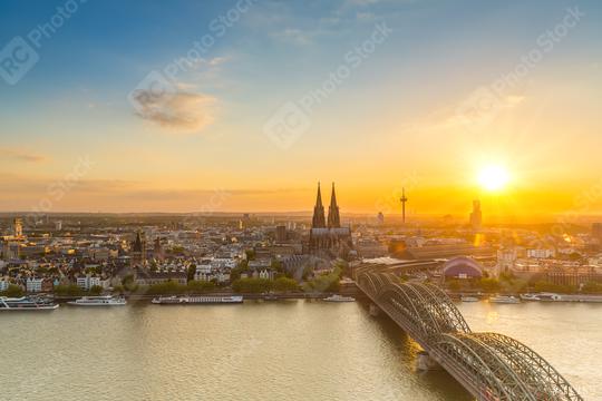 Cologne in Germany with the cathedral at sunset  : Stock Photo or Stock Video Download rcfotostock photos, images and assets rcfotostock | RC Photo Stock.: