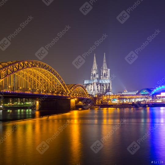 Cologne Night Skyline with Cathedral on the rhine river  : Stock Photo or Stock Video Download rcfotostock photos, images and assets rcfotostock | RC Photo Stock.: