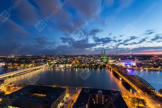 cologne skyline aerial view at night with cloudy sky  : Stock Photo or Stock Video Download rcfotostock photos, images and assets rcfotostock | RC Photo Stock.: