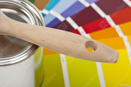 color palette guide and paint cant with brush with wodden handle  : Stock Photo or Stock Video Download rcfotostock photos, images and assets rcfotostock | RC Photo Stock.: