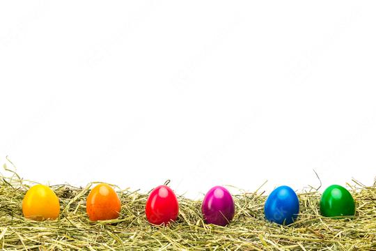 colorful easter eggs in a row on hay  : Stock Photo or Stock Video Download rcfotostock photos, images and assets rcfotostock | RC Photo Stock.: