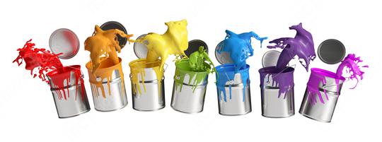 Colorful paint buckets splashing rainbow colors isolated on white background  : Stock Photo or Stock Video Download rcfotostock photos, images and assets rcfotostock | RC Photo Stock.: