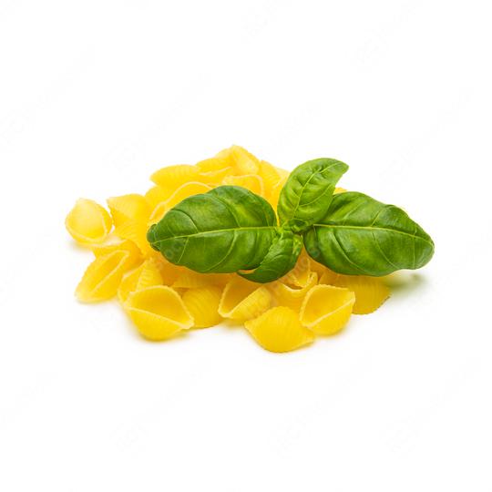 conchiglie pasta shell noodels with basil leaf  : Stock Photo or Stock Video Download rcfotostock photos, images and assets rcfotostock | RC Photo Stock.: